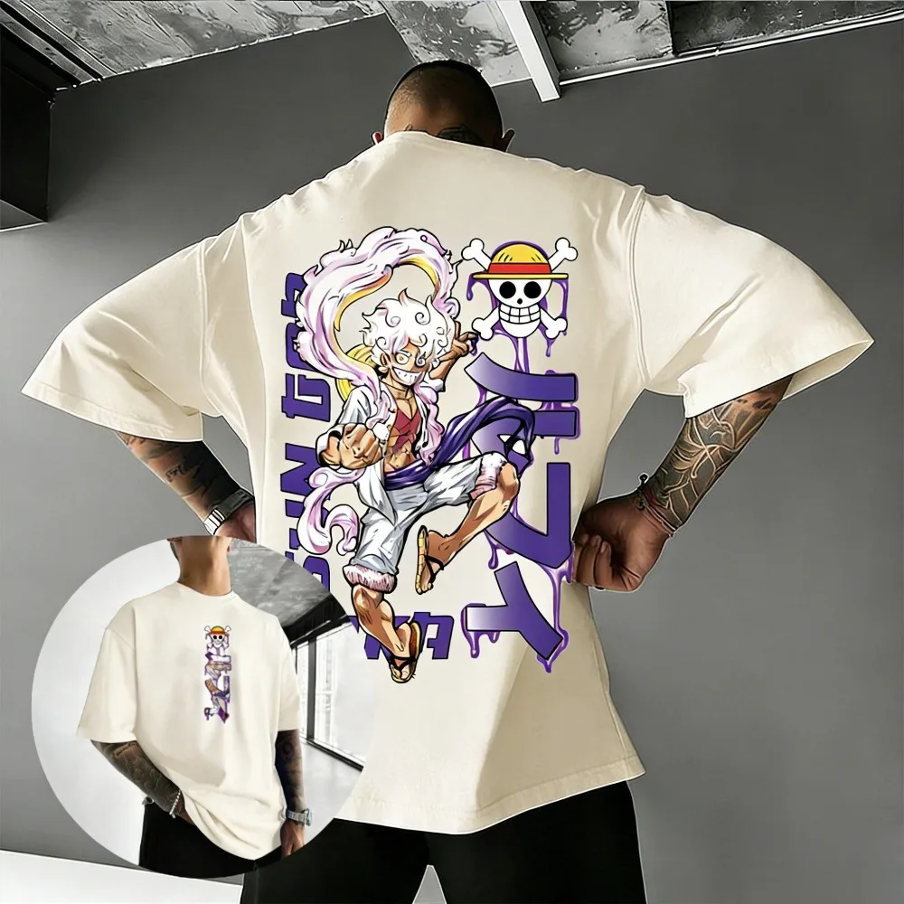 

Футболка унисекс из чистого хлопка ONE PIECE Luffy Gear 5, летняя, с аниме-принтом, больших размеров, с круглым вырезом, свободного кроя, семейная, с коротким рукавом, 2026