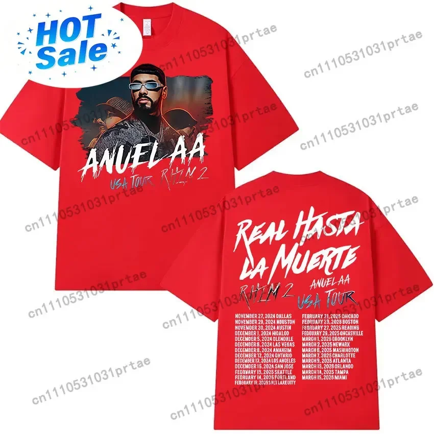 Rapper Anuel AA Rhlm 2 Tour 2025 Graphic T Shirt Men's Hip Hop Gothic Short Sleeve T-Shirts Vintage Clothing Cotton Tops T-shirt