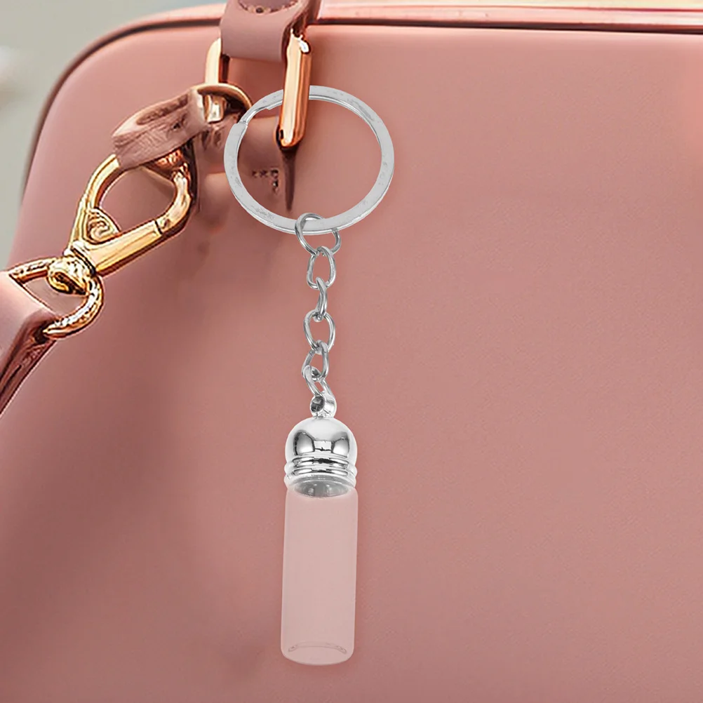 6 個の透明なガラスエッセンシャルオイルボトルキーホルダー小さな香水ボトルぶら下げキーホルダー収納瓶小さな瓶キャップ付き