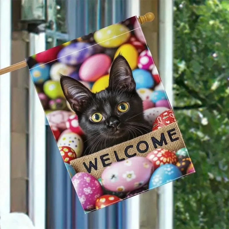 Garden Flag for Easter Featuring a Black Cat Welcome Outdoor Lawn Decoration No Power Required Festive Yard Decor