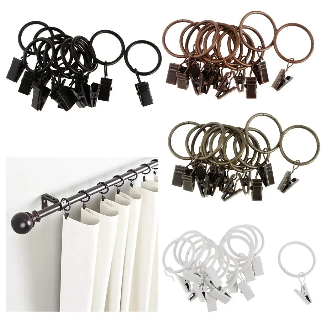 Curtain Eyelet Rings Iron Curtain Glider Hook with Secure Clips for Window Curtains and Rod Brackets
