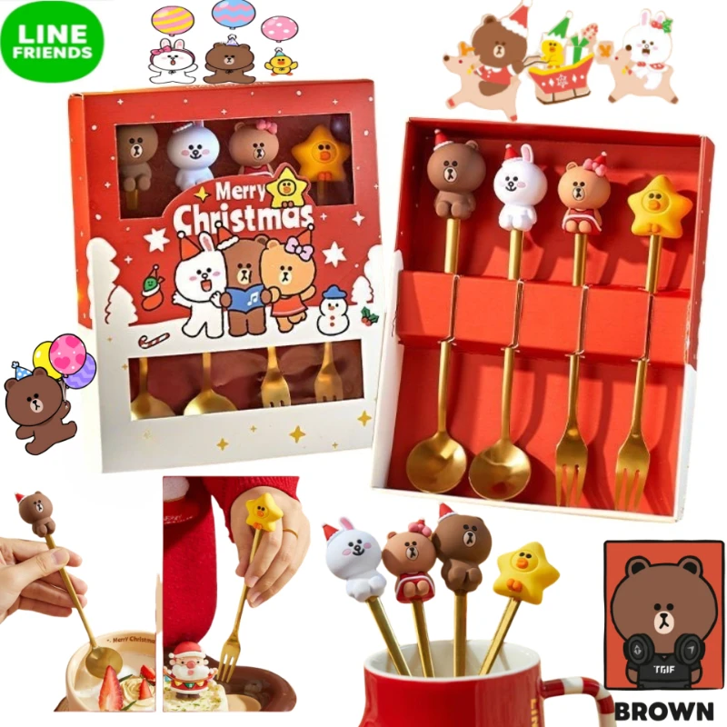 

New LINE FRIENDS Brown Choco Sally Cony Personalized Creative Stainless Steel Rice Spoon Student Home Anti-Drop Tableware Set