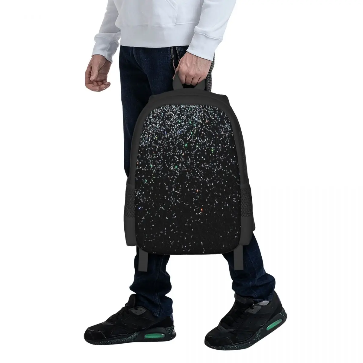 

Black Silver Glitter Student Backpack School Bag Hiking Travel Daypack for Men Women Fashion Bookbag Shoulder Bags
