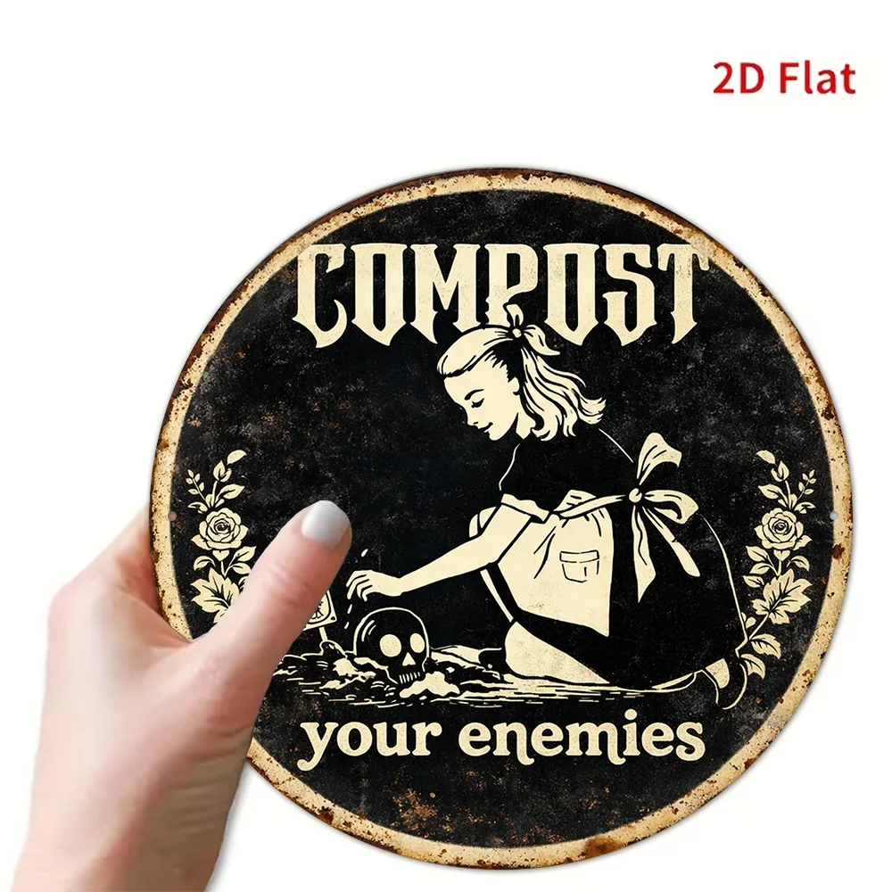 CIFbuy Vintage Gothic Skeleton Gardening Humor Compost Your Enemies Aluminum Wall Art Waterproof Durable Metal Sign