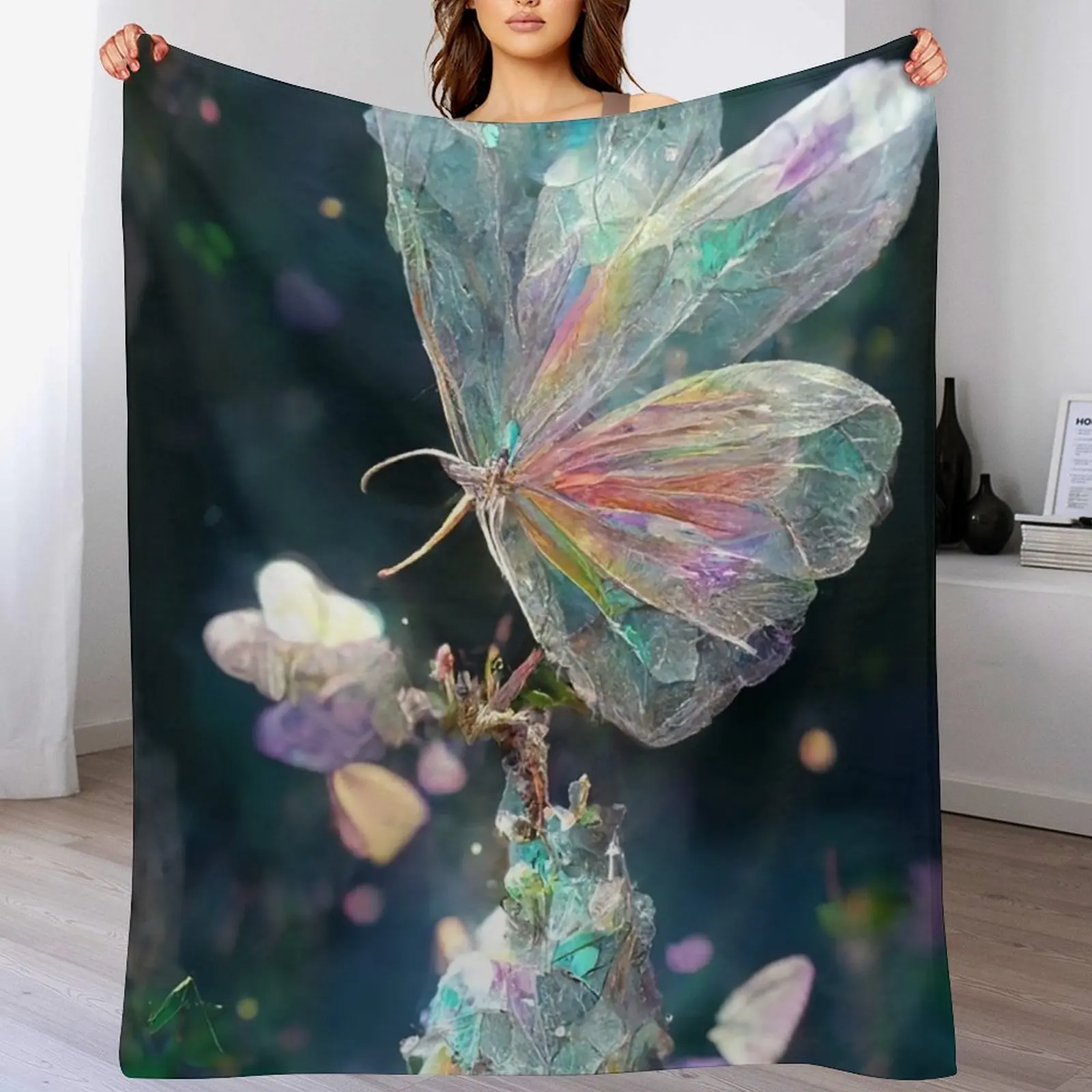 

Rainbow Crystal Butterfly Lover Room Decor Rainbow Waterfall Abstract Art Print Throw Blanket Anniversary gift for him