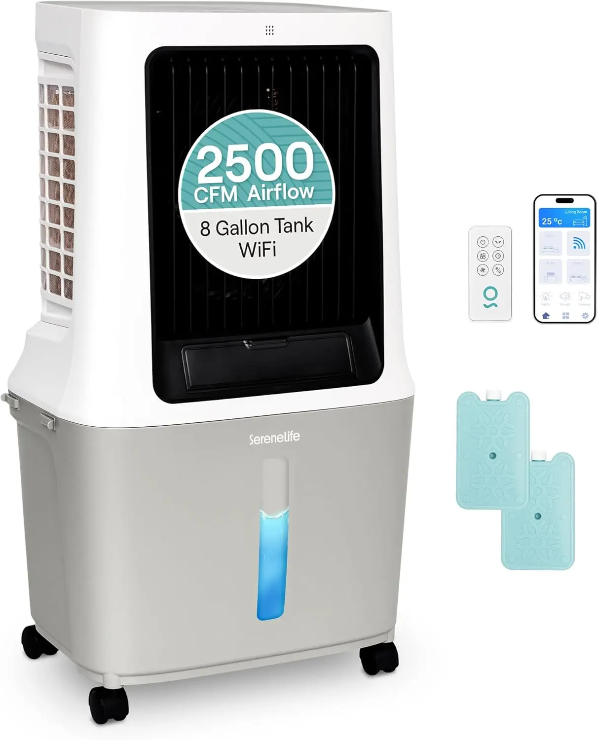 

Portable Swamp Cooler Air Conditioner - 2500 CFM Airflow, 8 Gallon Water Tank Portable Evaporative Air Cooler for Room & Outdoor
