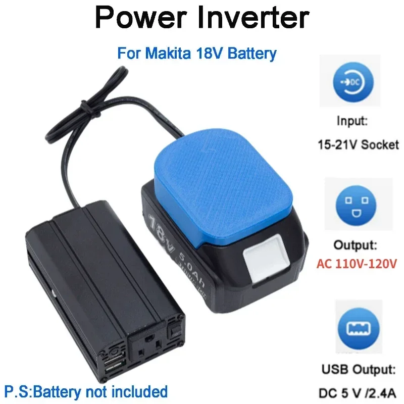 

For Makita 18v Battery Power Inverter Outlet Adapter DC 18v to AC 110V-120V Adapter w/ Dual USB (Battery Not Included)