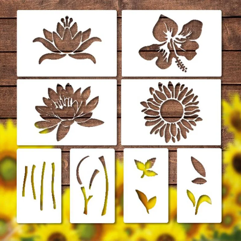 30*20cm Sunflowers Lotus Stencils PET Hollow Leak Printing Board DIY Layering Furniture Wall Painting Template Decora Reusable