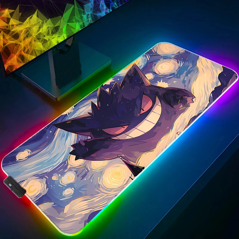RGB Large Mouse Pad Office Desk Mats PC Gaming Accessories XXL LED Mouse Pad P-pokemon G-Gengar Demon Slayer Nezuko Keyboard Mat