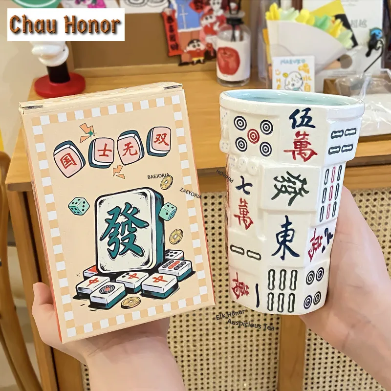 ZAEYORIA 400ml Creative Mahjong Ceramic Cola Mug Bubble Teacup Cold Hot Water Jug Household Coffee Mugs Birthday For Girls Gift