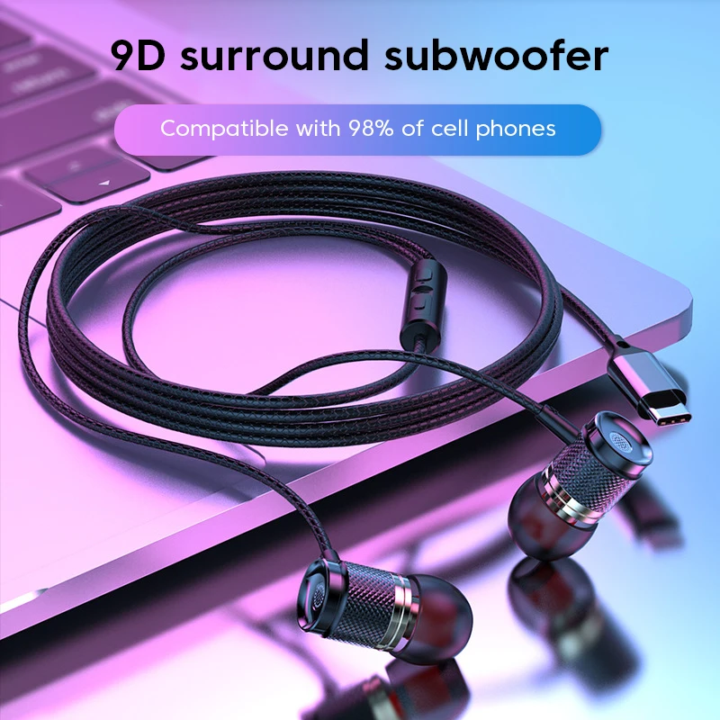 Olaf-auriculares con cable tipo C de 3,5mm, cascos estéreo 9D con micrófono, manos libres, deportivos, para Xiaomi, Huawei, Samsung