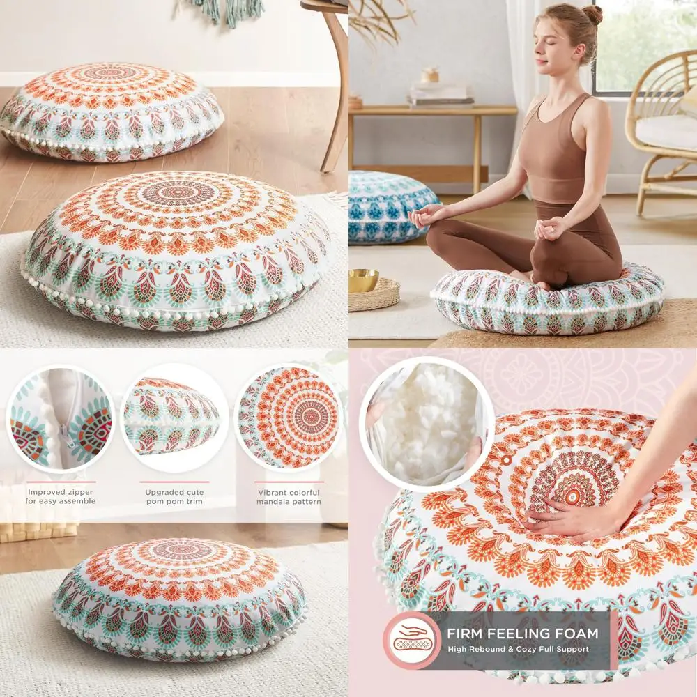 

Пара больших подушек для пола в богемном стиле для медитации с эффектом памяти, 32 круглых подушек-мандалы для йоги на открытом воздухе и комфорта в помещении