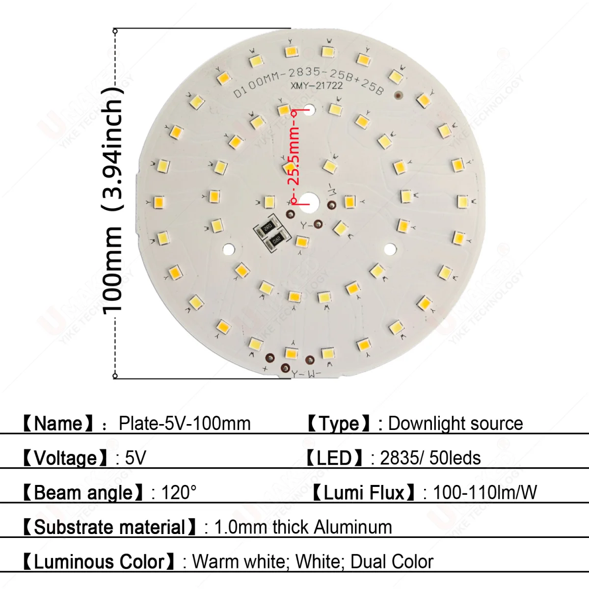 10pcs 100mm 5V led Downlight  source Warm White SMD led lamp chip bead PCB aluminum plate board for USB read desk table lamp