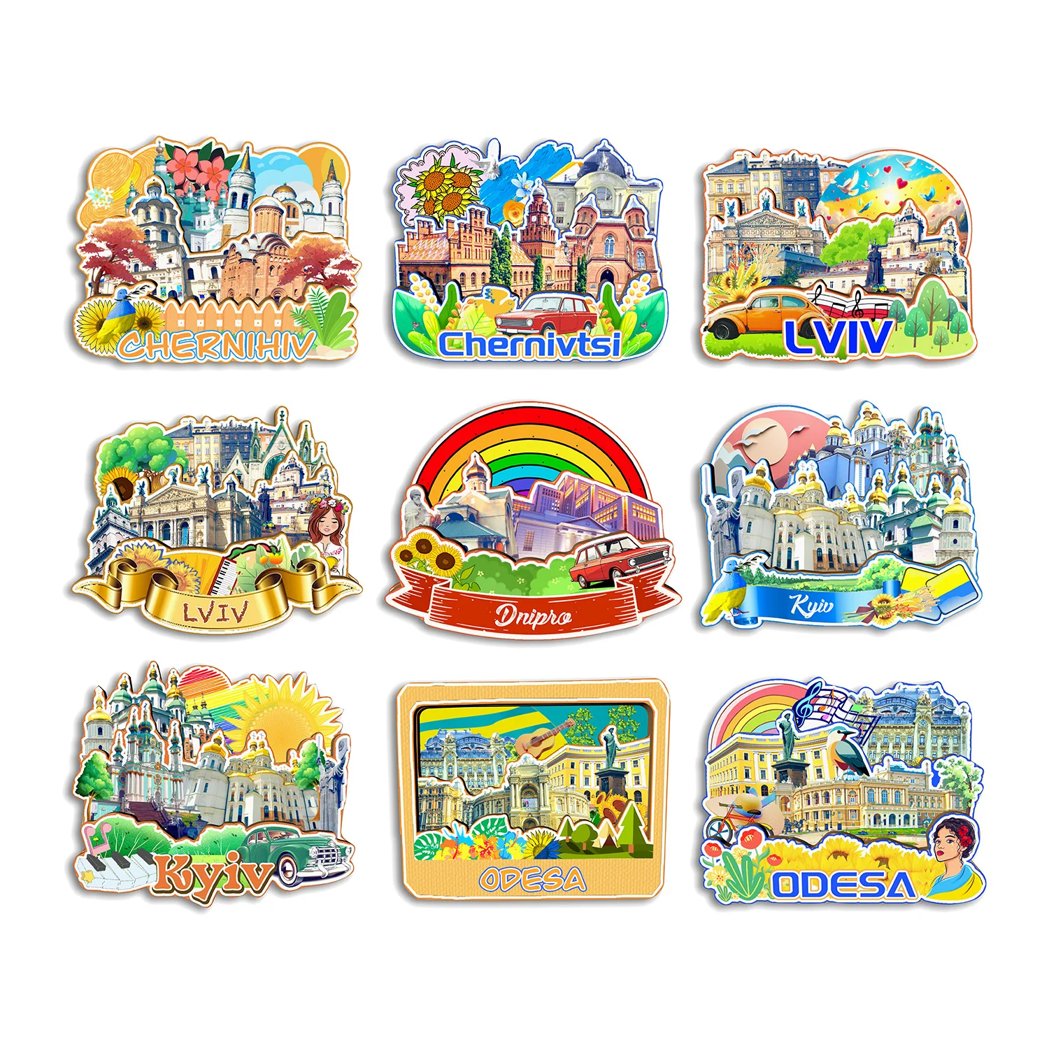 

Odesa Kyiv Lviv Chernivtsi Dnipro Ukraine Fridge Magnet Travel Souvenir Gift Handmade Decorative Refrigerator Sticker Home