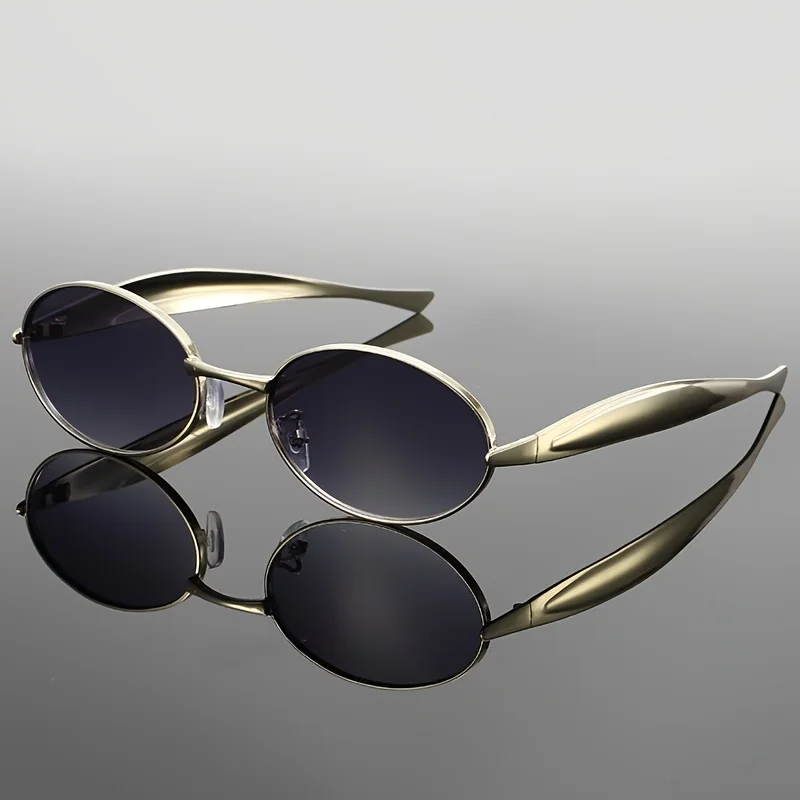 Retro Ovale Sonnenbrille für Damen und Herren Trendige Runde Metallbrillen mit UV400-Schutz Sonnenbrillen ﻿ – Detail 2
