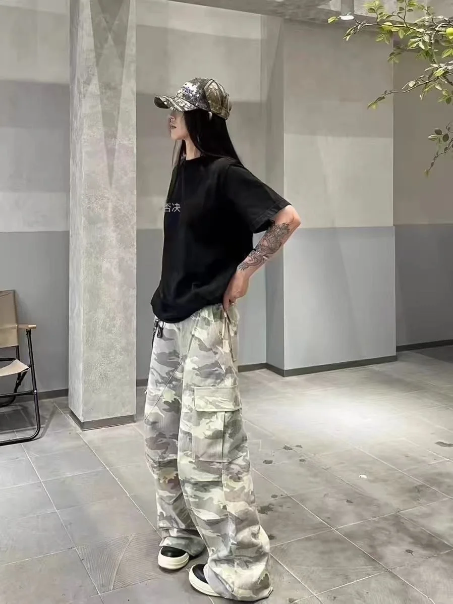 

Retro American Waed Camouflage Work Pants Loose Straight Leg Low Waist ex Casual Trousers for All Seasons