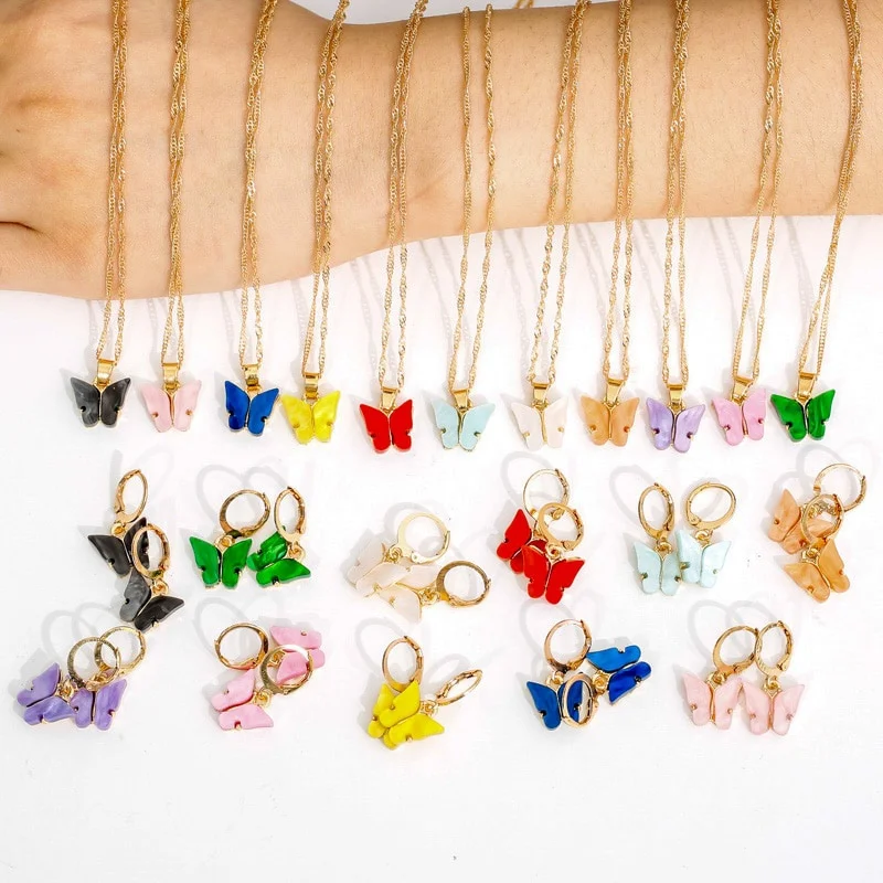 Butterfly Necklace Earrings Set Zinc Alloy 3Pcs/Set Fashion Jewelry for Women Gift