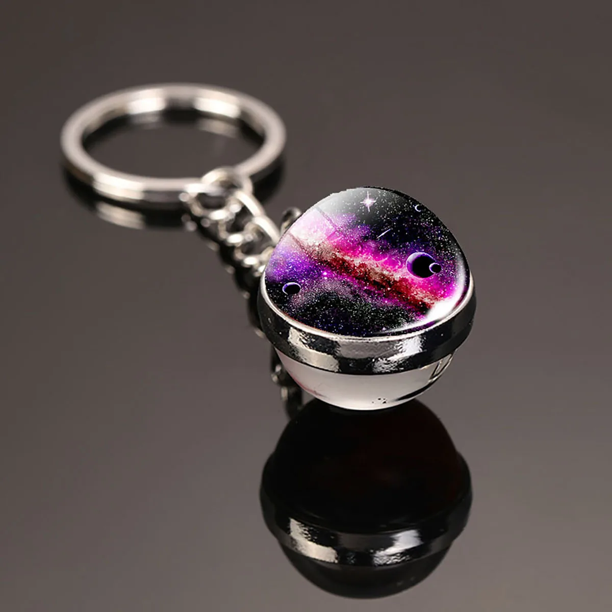 Leuchtender Universum-Stern-Schlüsselanhänger Sonnensystem-Erde-Anhänger Galaxie-Nebel Doppelseitiger Glaskugel-Schlüsselanhänger Charm-Accessoires – Detail 4