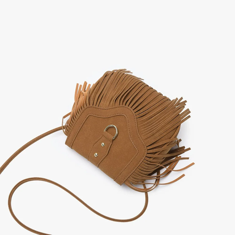 

Vintage Tassel Women Bags Large Capacity Shoulder Crossbody Bags Solid Suede Shoulder Bags For Commuting Travel Handbag
