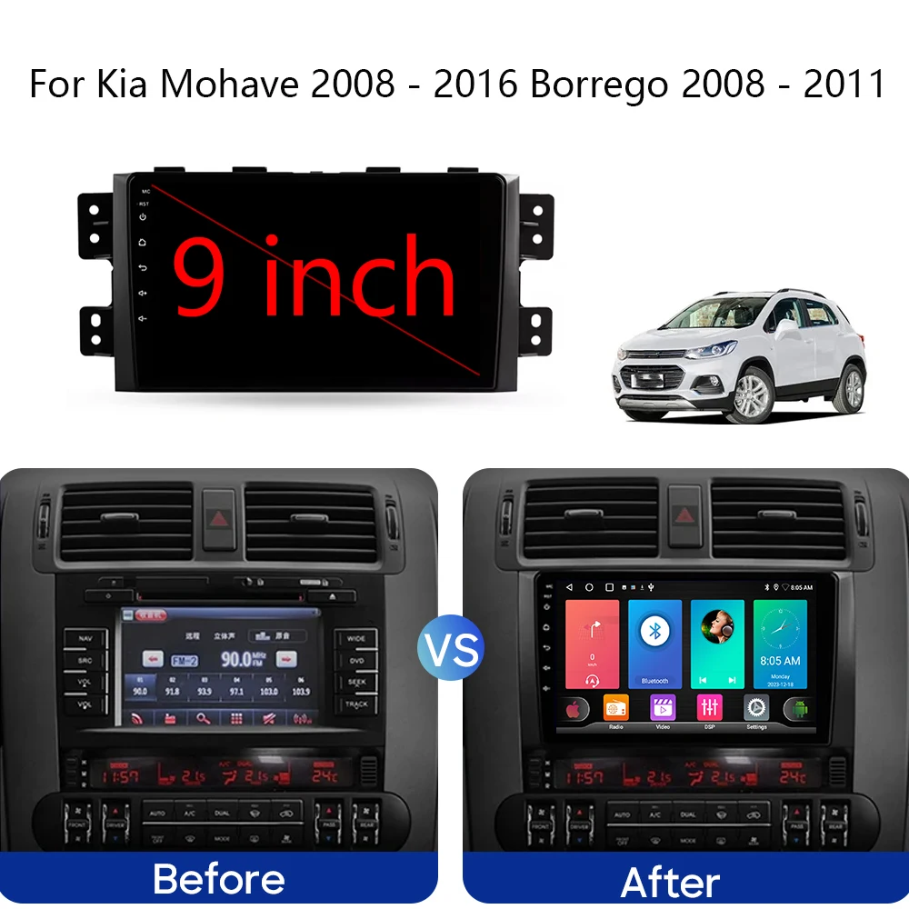 For Kia Mohave 2008 - 2016 Borrego 2008 - 2011 Car Radio Wireless Android Auto GPS Navigation Multimedia Player WIFI No 2din DVD