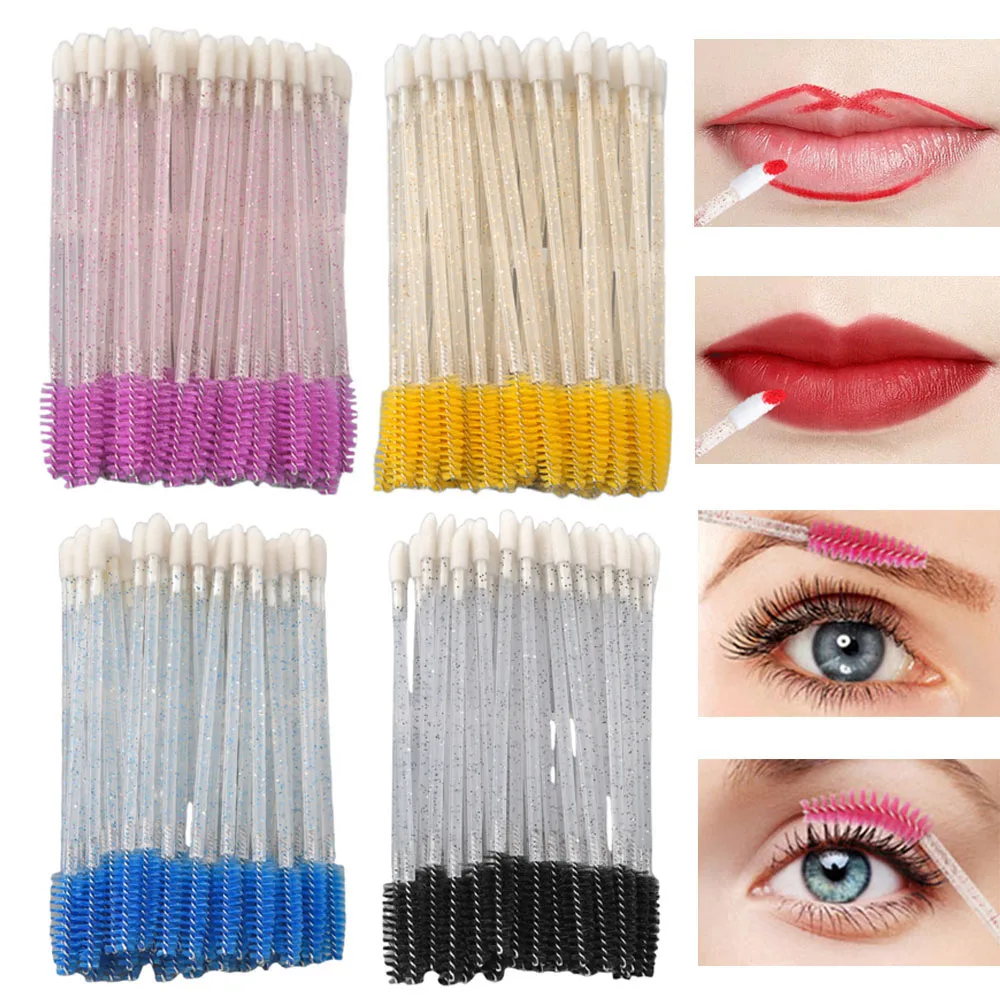 50PCS Disposable Eyelash Brushes Double-headed Mascara Cleaning Brush Microbrush Lip Brush Applicator Makeup Clean Remover Tool