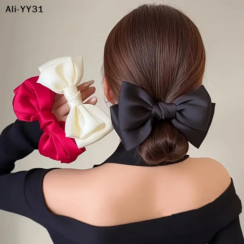 

【R】French Bow Scrunchie Elastic Hair Tie Elegant Satin Hair Tie Luxury Textured Accessory For Daily Use Women Hair Accessories