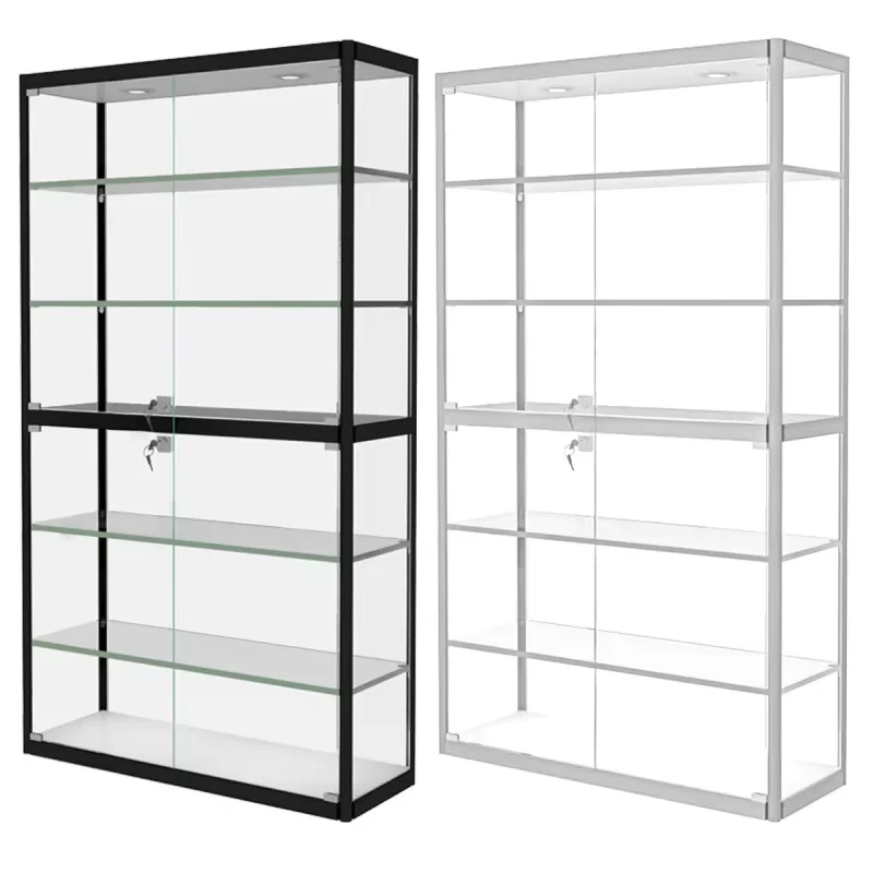 Custom. full tempered glass lockable display showcase with light