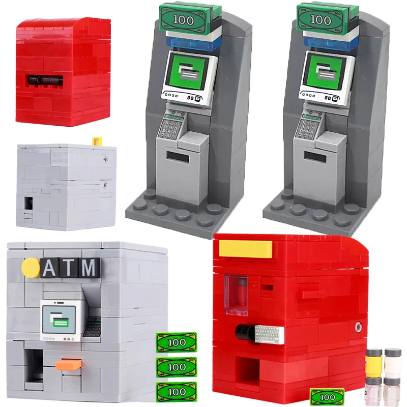 

MOC City ATM Series Building Blocks Street View Beverage Machine Drink Money Food Cash Dispenser Accessories Bricks Friends Toys