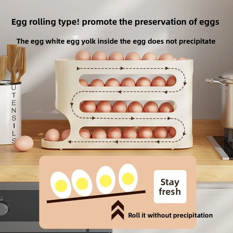 Automatic roller type egg storage box with large capacity, 4-layer slide, refrigerator side door storage, egg roller