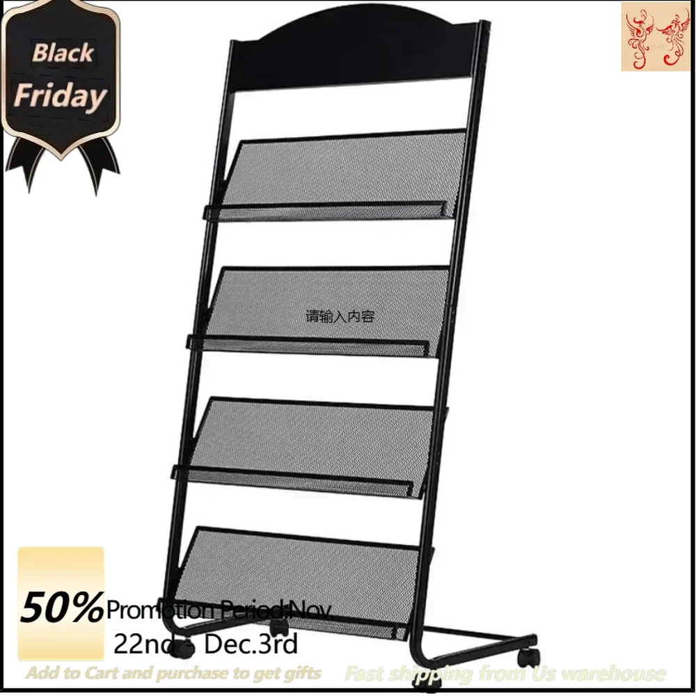 Brochure Stand Magazine Rack, Detachable Brochure Display Stand, 4 Pockets Magazine Holder Newspaper Stand, Black