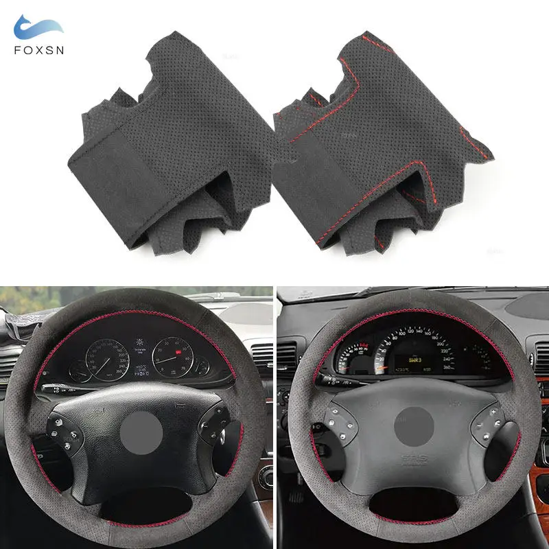 Car Interior Steering Wheel Suede Leather Cover Protective For Mercedes Benz C-Class W203 2001 2002 2003 2004 2005 2006 2007