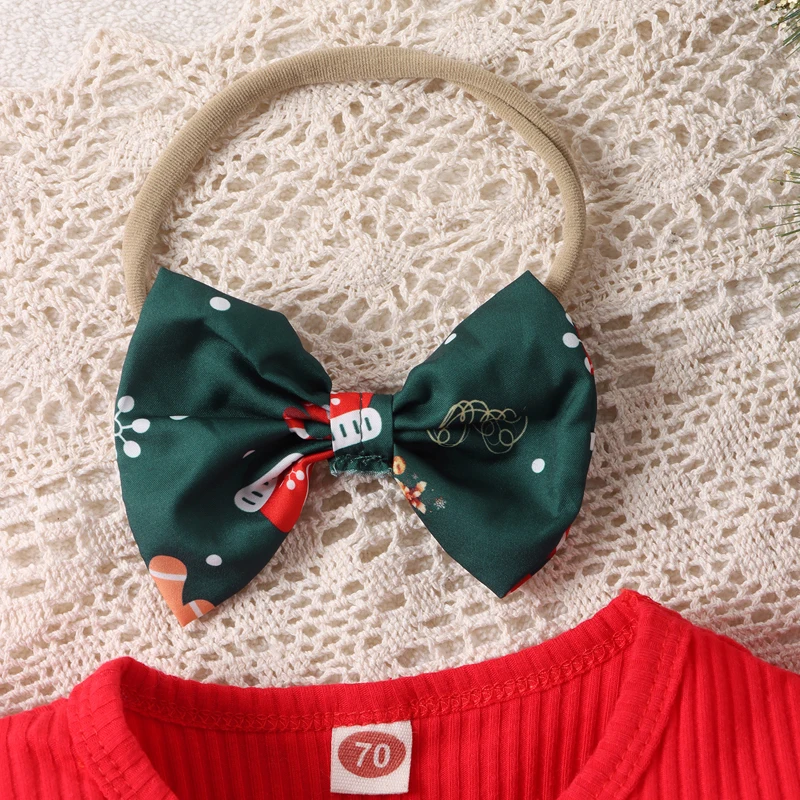 2023-07-29 Lioraitiin 0-18M Newborn Baby Girls Christmas Bodysuit Dress Long Sleeve Letter Santa Hat Print Romper with Headband