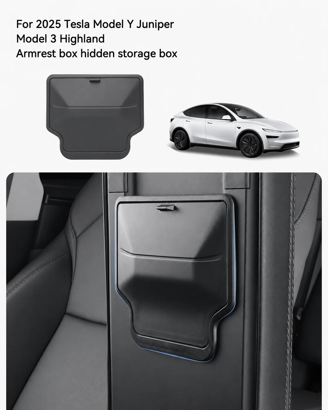 Armlehnen-Organizer mit verstecktem Stauraum für Tesla Model Y Juniper 2025 2026 Standard Model 3 Highland Model YL Mittelkonsole – Detail 1