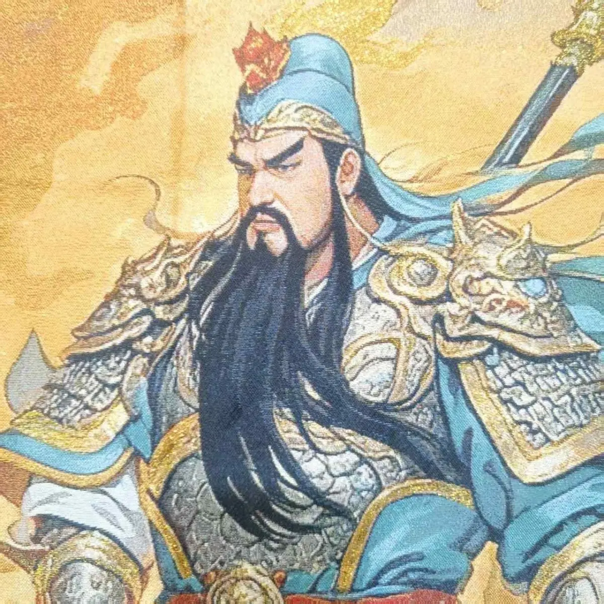 Tibet Tibetan Cloth Silk Martial God of Wealth guan yu Thangka Tangka Embroidery Painting