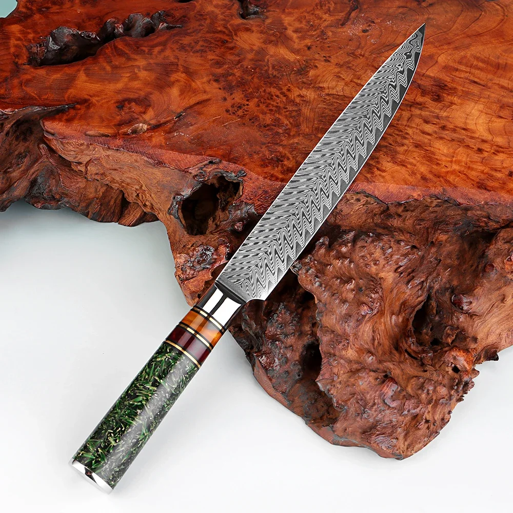 XITUO Professional 8 Inch Slicing Knife, Kitchen Knife Damascus Steel Sharp Carving Knife for Meat, Ham Rice Husk Resin Handle 6