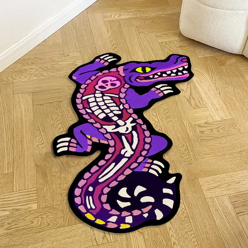 VIKAMA Skelett-Krokodil-Teppich, wärmespeichernd, rutschfest, weich, langlebig, für Wohnzimmer, Sofa, Schlafzimmer, Nachttisch, Heimdekoration, Bodenmatte