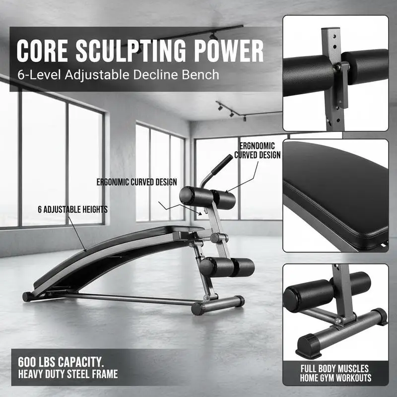 Adjustable Decline Abdominal Board 50x15 Inch For Home Gym Strength Training Full Body Workouts, Reverse Crunch Handle 6 Height Settings 600 Lbs Capacity Heavy Duty Metal Frame Fitness Equipment view 8