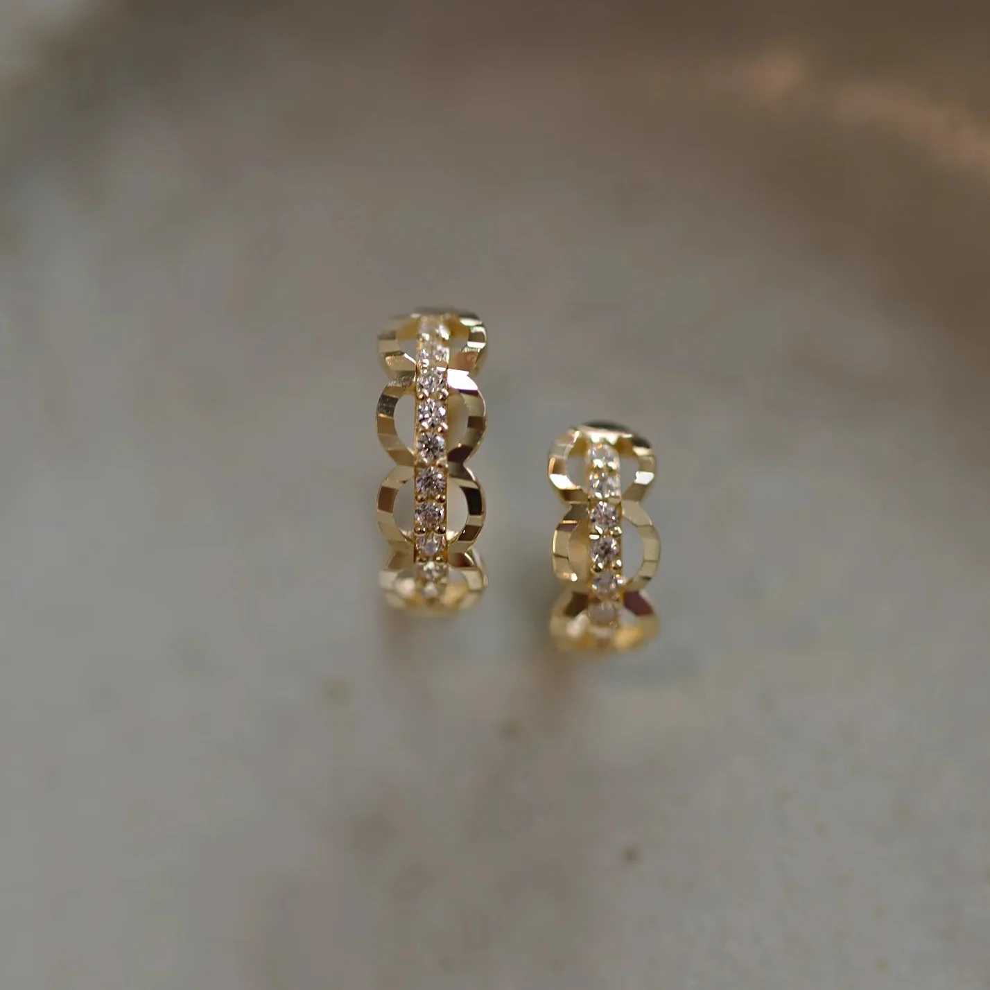 925 Sterling Silver Huggie Hoop Earrings 14K Gold Plated Inlaid Cubic Zirconia Hypoallergenic Ear Jewelry for Women - view 6