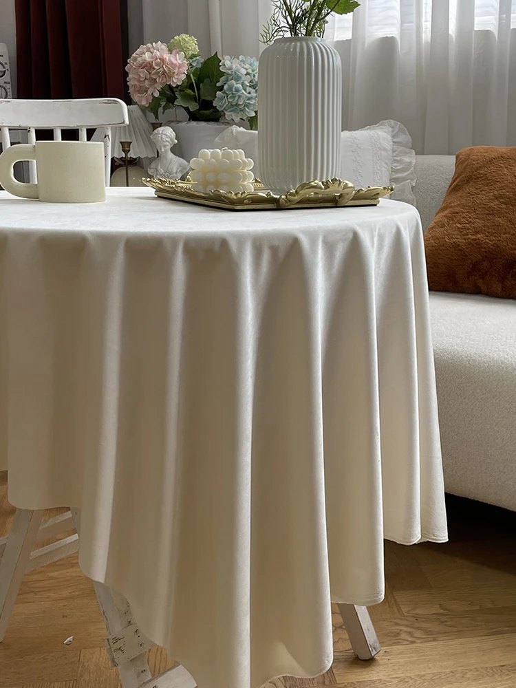 Mori Style Pure Green Beige Dessert Tablecloth Velvet European Outdoor Wedding Birthday Party Tea Break Table Decoration Fabric