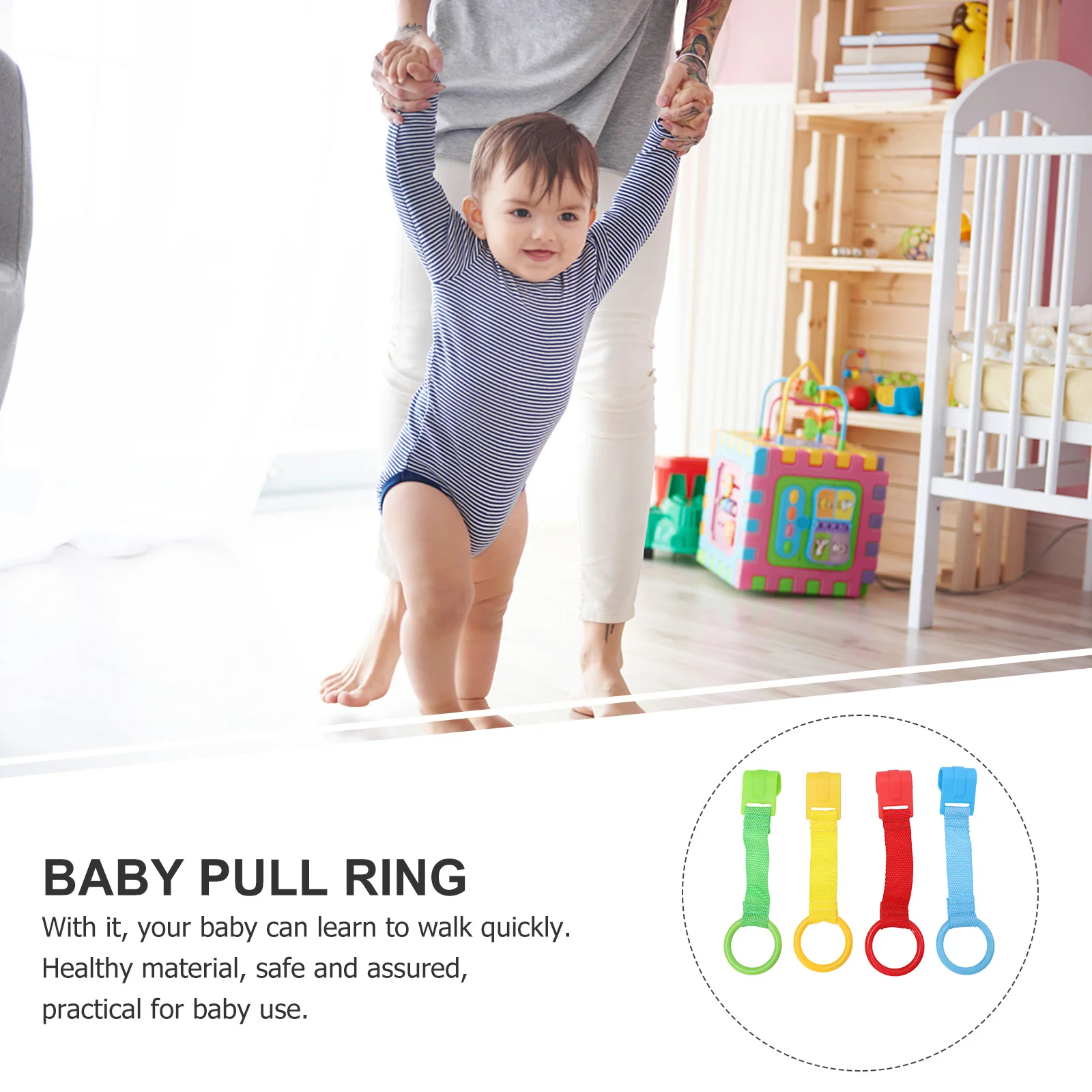 4 Stück Baby-Zugringe, hochwertiges Material, glatte Kanten, sicherer Griff für Kleinkinder, Gehtraining, Kinderzimmer, Kinderbett