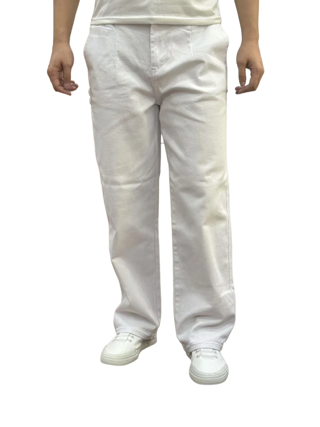 

KING JEANS Мужские брюки с эластичной талией Базовый и универсальный дизайн Деловой классический стиль Белые свободные прямые брюки