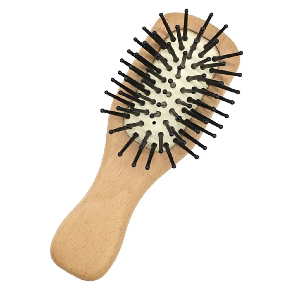 

Mini Hair Brush Portable Pocket Size Detangler for Hair Wooden Handle Nylon Bristles Gentle on Scalp Suitable for Children