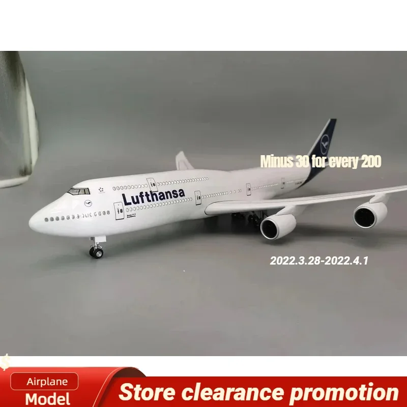 Model B747 1/150 Lufthansa 747 Airplane Light and Wheel Airline Plastic Resin Antistress Plane Toy Landing Children Gear Gift