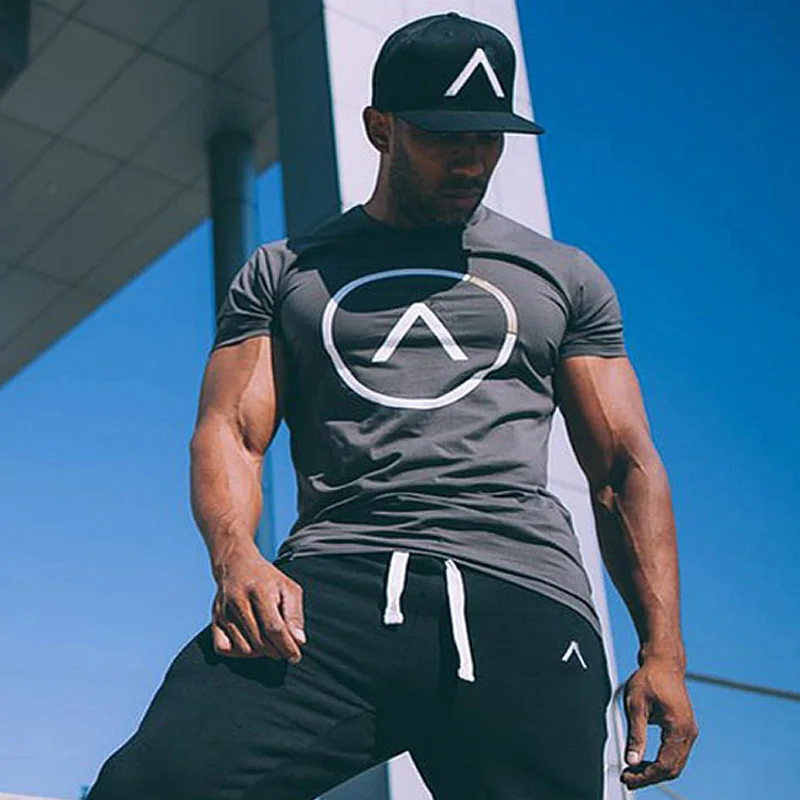 Summer Fashion Men's Casual Short Sleeve T-shirt Sports Cotton Tight Tee Top Male Gym Fitness Clothing Bodybuilding Sweatshirt