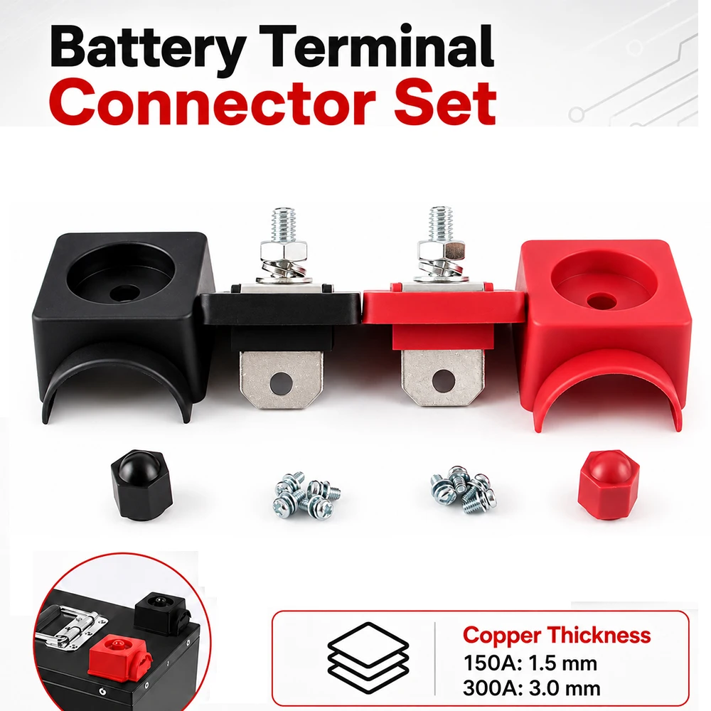 

150A 300A M8 Inverter Battery Terminal, High Current Connector Pair for RV Solar Energy Storage Lithium Battery Pack Inverter