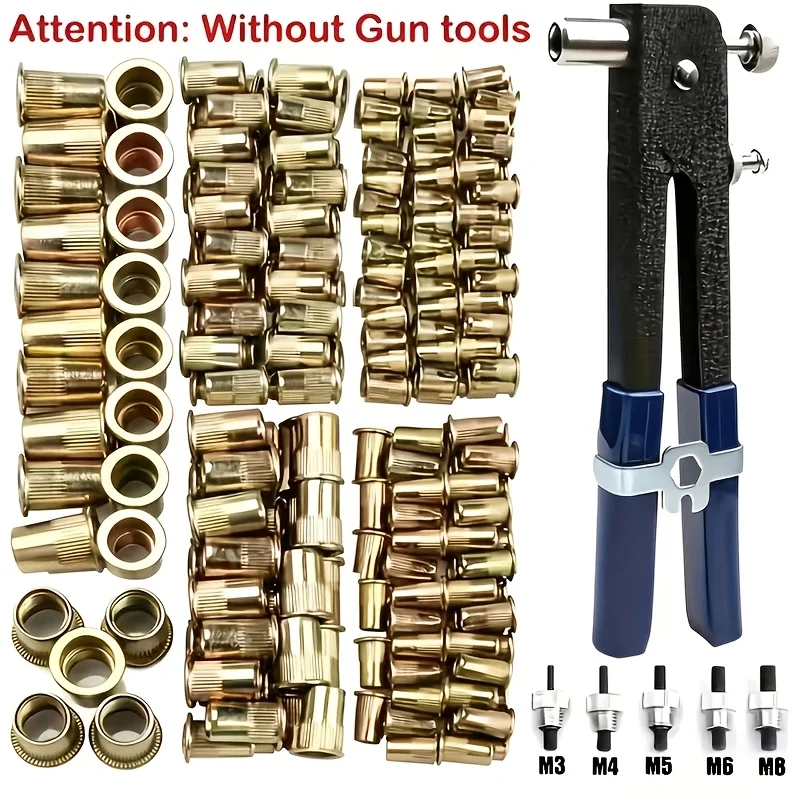 Professional Rivet Nut Tool Set | M3-M10 Flat Head Cylindrical Rivet Nuts, for Thin Metal Sheets, Durable & Multifunctional