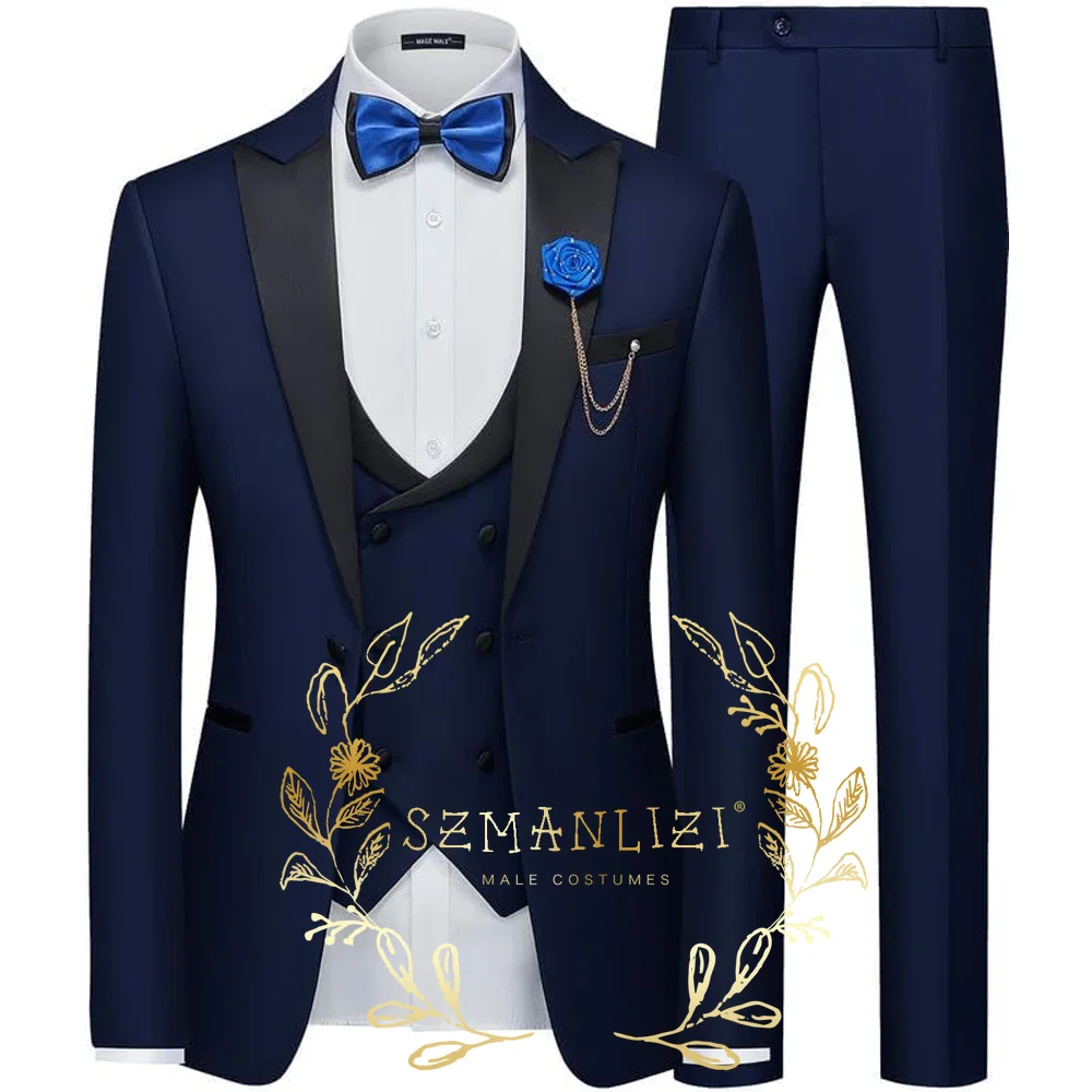 Hübsche Männer Anzüge Kostüm 3 Stück rosa Blazer Sets Peaked Revers Groom smen formelle Party Anzug Bräutigam Smoking für Hochzeit Trauzeuge