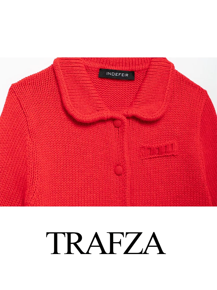 TRAFZA moda donna nuova giacca Cardigan lavorato a maglia manica corta femminile elegante risvolto monopetto maglione Casual High Street