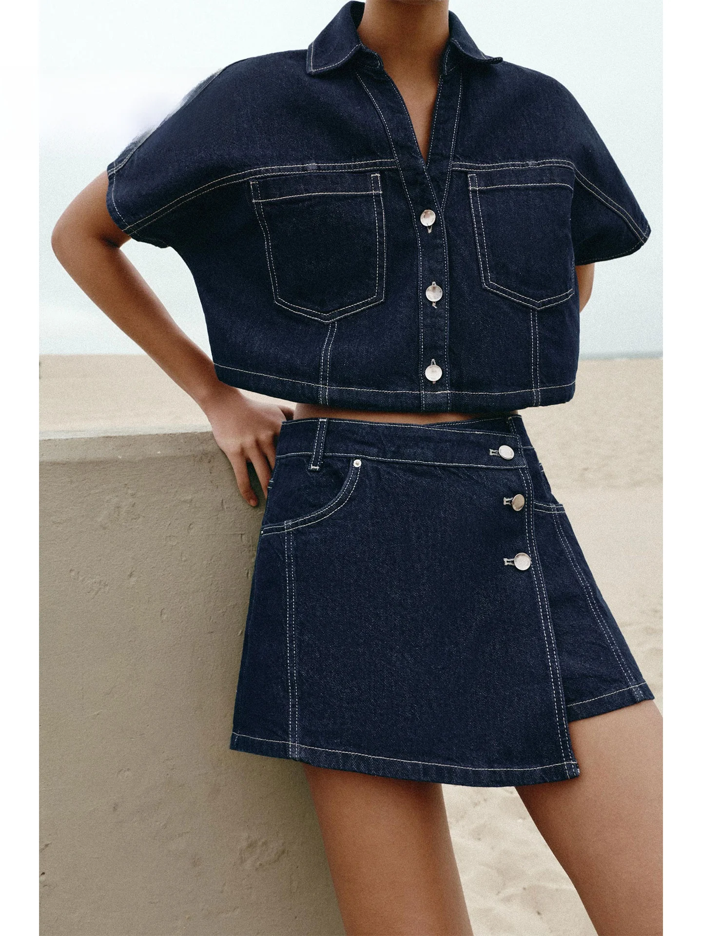 

High Waist Asymmetrical American Retro Denim Skirt with Slant Buttons A-Line Skirt for Women Summer 2026 Ladies Skirt