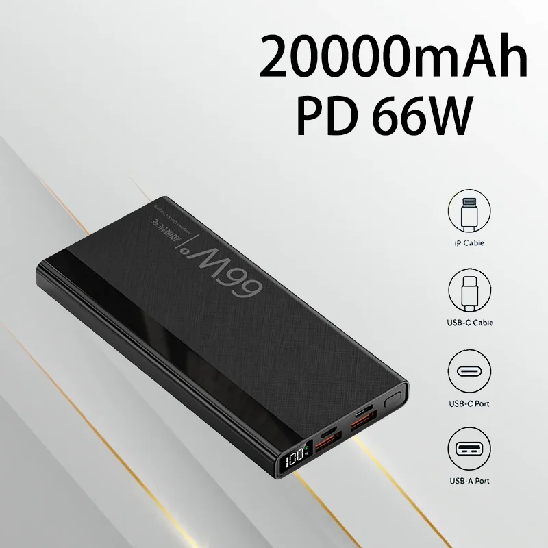 

66W Super Fast Charging 20000mAh Power Bank Built in Cable Large Capacity Portable Charger Ideal for Outdoor Emergency Use